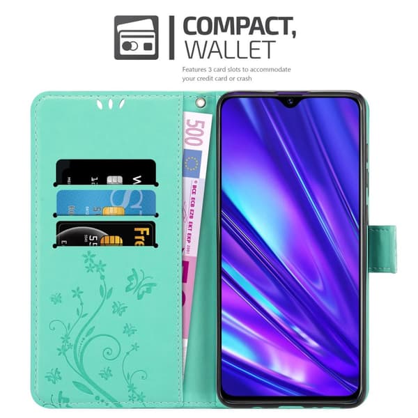 Realme 5 / 5i / 6i / C3 Suojakotelo Suojakuori Lompakkokotelo Matkapuhelinkotelo Kukat jossa on magneettisuljenta, jalusta-toiminto ja korttipaikat