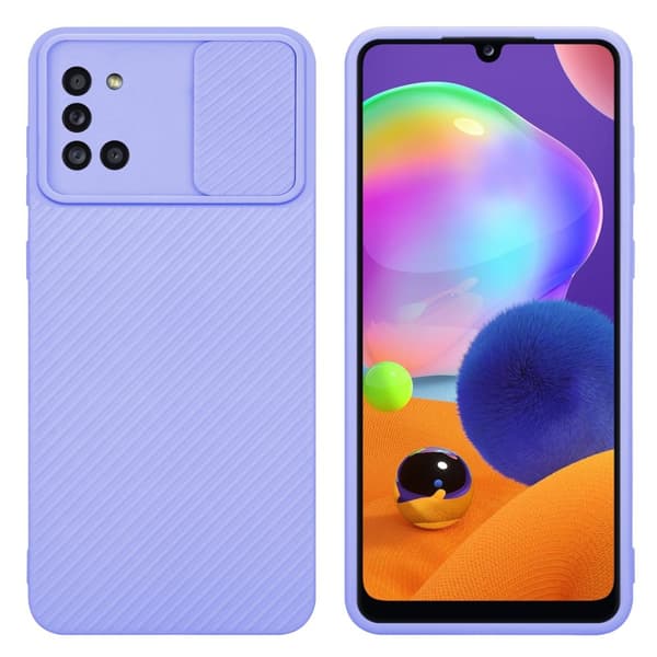 Samsung Galaxy A31 Suojakuori Suojakotelo joka on valmistettu joustavasta TPU-silikonista ja jossa on kameran suojaus CANDY VIOLETTI