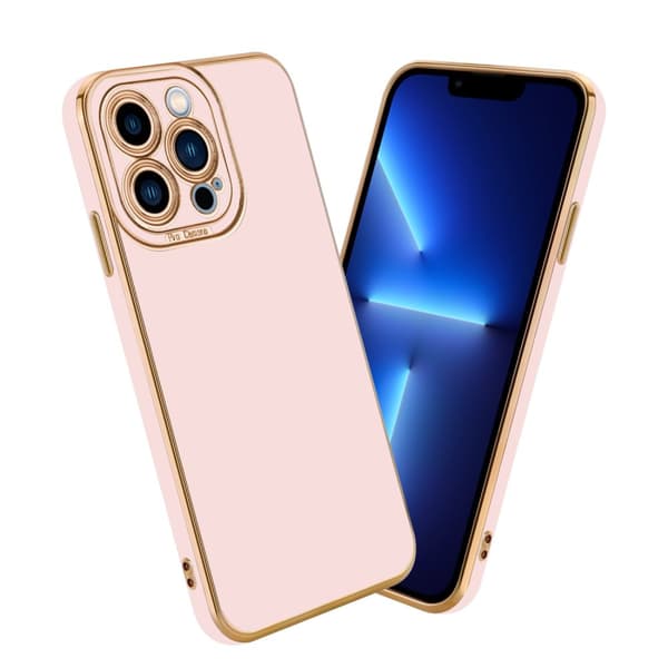 iPhone 13 PRO MAX Suojakuori Suojakotelo joka on valmistettu joustavasta TPU-silikonista ja jossa on kameran suojaus Kiiltävä pinkki - ruusukulta
