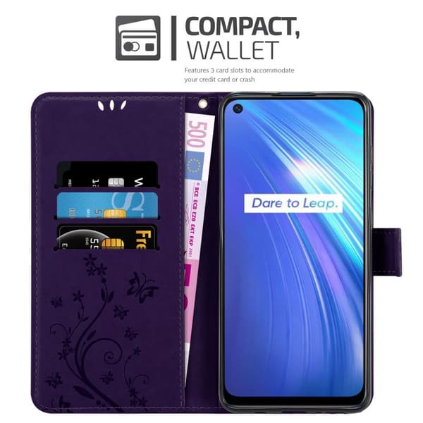 Realme 6 4G / 6s Skal Fodral i blomdesign Mobilskydd Case Cover med magnetisk stängning, ståfunktion och kortplatser