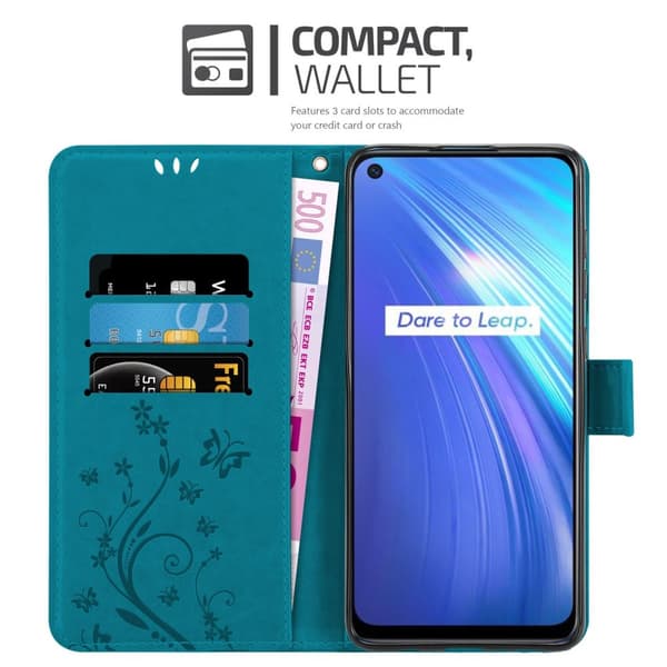 Realme 6 4G / 6s Skal Fodral i blomdesign Mobilskydd Case Cover med magnetisk stängning, ståfunktion och kortplatser