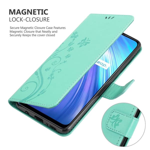 Realme 6 4G / 6s Suojakotelo Suojakuori Lompakkokotelo Matkapuhelinkotelo Kukat jossa on magneettisuljenta, jalusta-toiminto ja korttipaikat