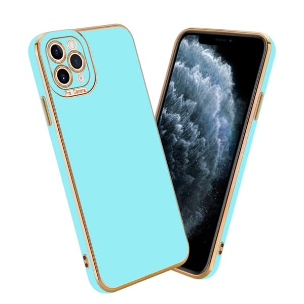 iPhone 11 PRO MAX Fodral Skal av flexibel TPU-silikon och med kameraskydd Case Cover Glossy Turkos - Rosé Guld