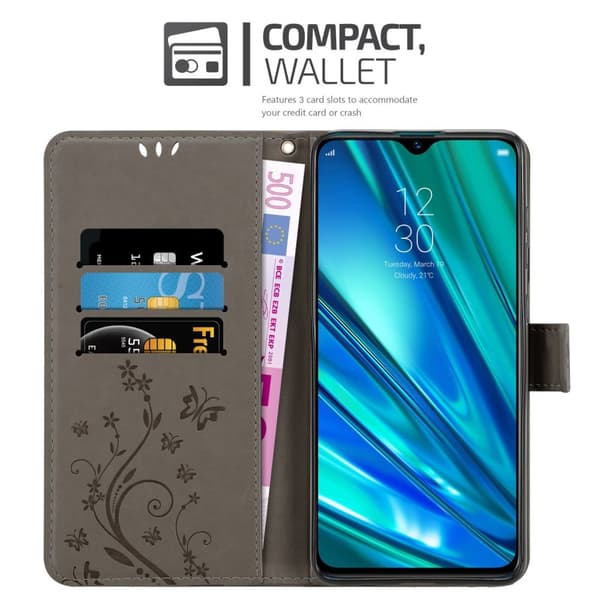 Realme 5 PRO / Realme Q Skal Fodral i blomdesign Mobilskydd Case Cover med magnetisk stängning, ståfunktion och kortplatser