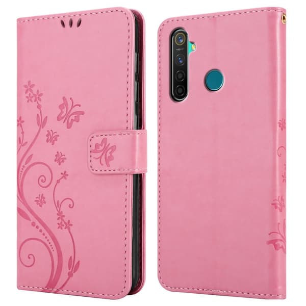 Realme 5 PRO / Realme Q Skal Fodral i blomdesign Mobilskydd Case Cover med magnetisk stängning, ståfunktion och kortplatser