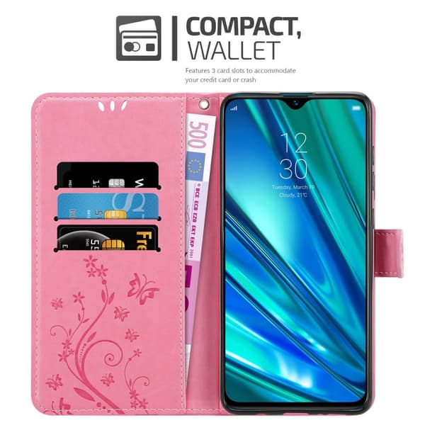 Deksel til Realme 5 PRO / Realme Q Lommebokdeksel i blomster design med magnetisk lukking, stativfunksjon og kortplasser