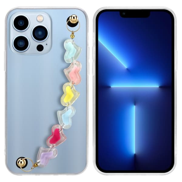 iPhone 13 PRO Cover Etui Case () Gennemsigtig med farverige hjerter