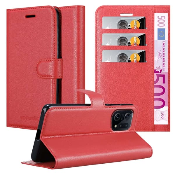 Oppo FIND X5 Suojakotelo Lompakkokotelo Matkapuhelinkotelo Suojakuori jossa magneettisuljenta, jalusta-toiminto ja korttitasku CARMIN RED