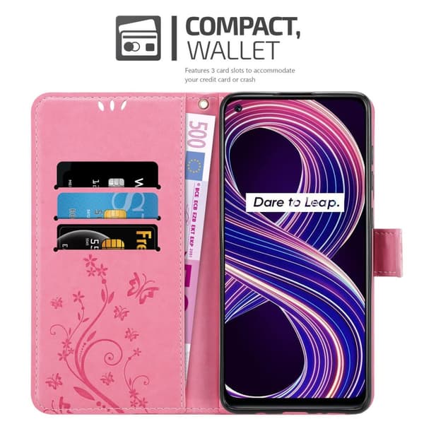 Deksel til Realme 8 5G / V13 / Q3 / Q3i / Narzo 30 5G Lommebokdeksel i blomster design med magnetisk lukking, stativfunksjon og kortplasser