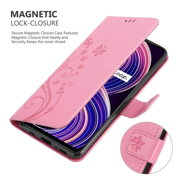 Deksel til Realme 8 5G / V13 / Q3 / Q3i / Narzo 30 5G Lommebokdeksel i blomster design med magnetisk lukking, stativfunksjon og kortplasser