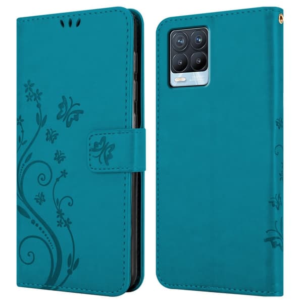 Realme 8 4G / 8 PRO Skal Fodral i blomdesign Mobilskydd Case Cover med magnetisk stängning, ståfunktion och kortplatser