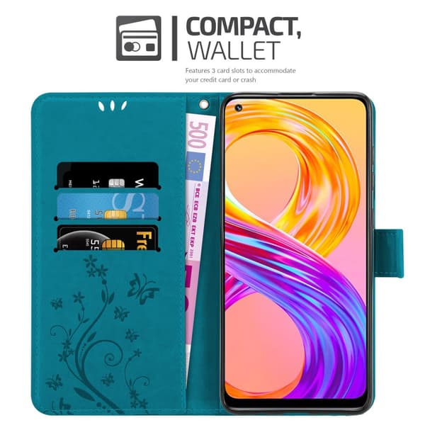 Deksel til Realme 8 4G / 8 PRO Lommebokdeksel i blomster design med magnetisk lukking, stativfunksjon og kortplasser