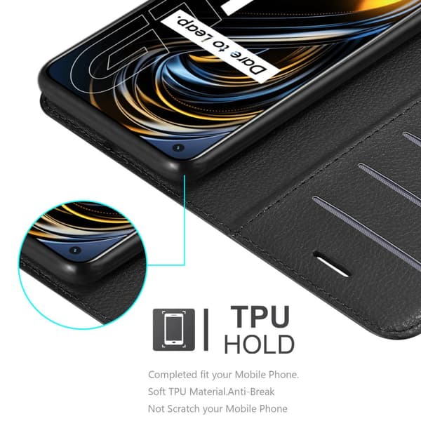 Realme GT / GT Neo 2T / Q3 PRO Suojakotelo Lompakkokotelo Matkapuhelinkotelo Suojakuori jossa magneettisuljenta, jalusta-toiminto ja korttitasku