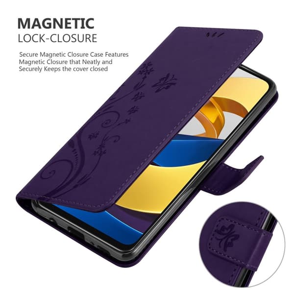 Deksel til Xiaomi POCO M4 PRO 5G Lommebokdeksel i blomster design med magnetisk lukking, stativfunksjon og kortplasser