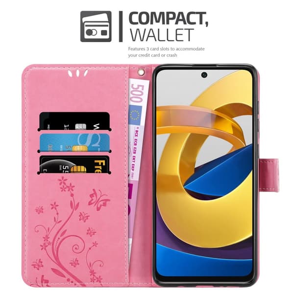 Deksel til Xiaomi POCO M4 PRO 5G Lommebokdeksel i blomster design med magnetisk lukking, stativfunksjon og kortplasser