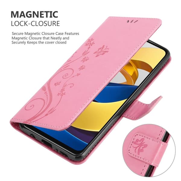 Deksel til Xiaomi POCO M4 PRO 5G Lommebokdeksel i blomster design med magnetisk lukking, stativfunksjon og kortplasser