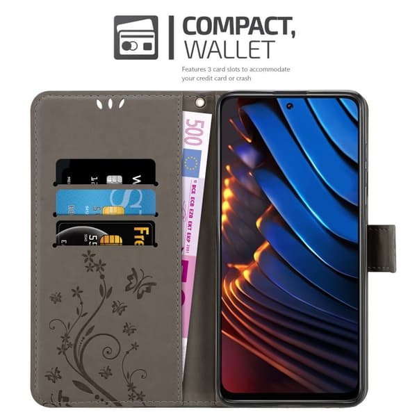 Deksel til Xiaomi POCO X3 GT Lommebokdeksel i blomster design med magnetisk lukking, stativfunksjon og kortplasser
