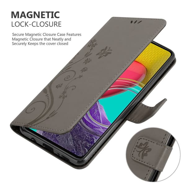 Deksel til Samsung Galaxy M53 5G Lommebokdeksel i blomster design med magnetisk lukking, stativfunksjon og kortplasser