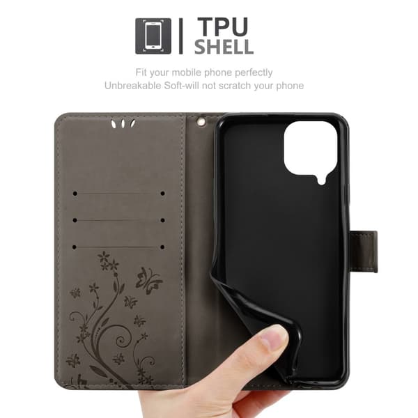 Deksel til Samsung Galaxy M53 5G Lommebokdeksel i blomster design med magnetisk lukking, stativfunksjon og kortplasser