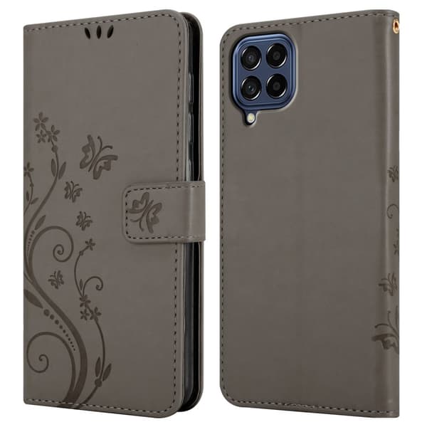 Deksel til Samsung Galaxy M53 5G Lommebokdeksel i blomster design med magnetisk lukking, stativfunksjon og kortplasser