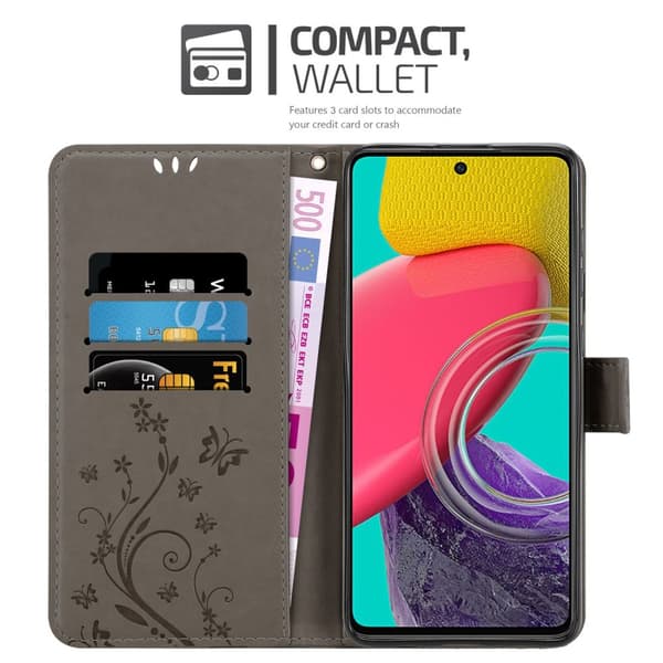 Deksel til Samsung Galaxy M53 5G Lommebokdeksel i blomster design med magnetisk lukking, stativfunksjon og kortplasser
