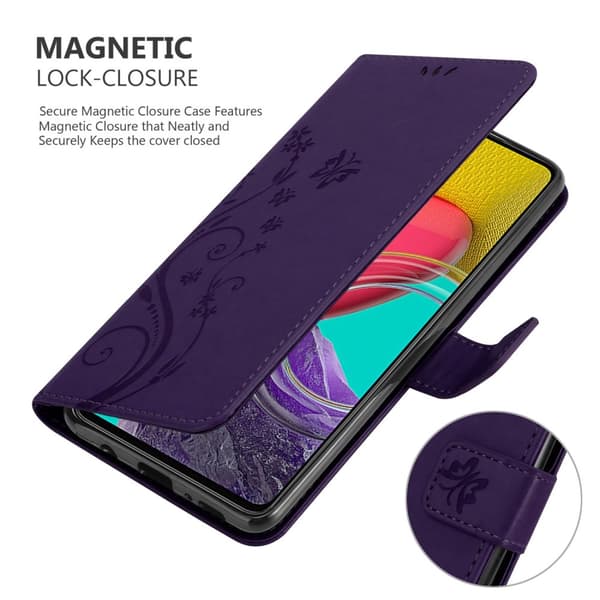 Deksel til Samsung Galaxy M53 5G Lommebokdeksel i blomster design med magnetisk lukking, stativfunksjon og kortplasser