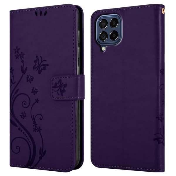 Deksel til Samsung Galaxy M53 5G Lommebokdeksel i blomster design med magnetisk lukking, stativfunksjon og kortplasser