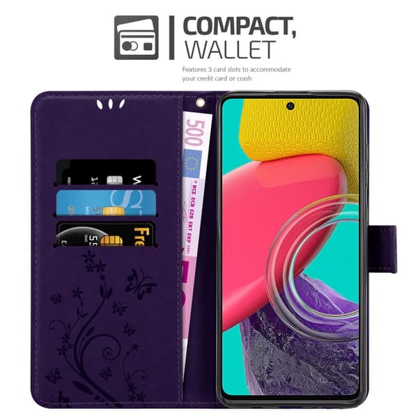 Deksel til Samsung Galaxy M53 5G Lommebokdeksel i blomster design med magnetisk lukking, stativfunksjon og kortplasser