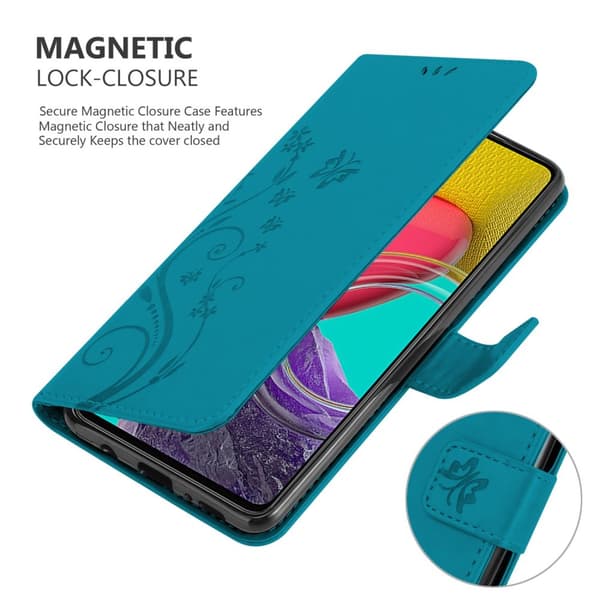 Deksel til Samsung Galaxy M53 5G Lommebokdeksel i blomster design med magnetisk lukking, stativfunksjon og kortplasser