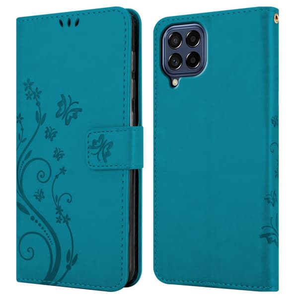 Deksel til Samsung Galaxy M53 5G Lommebokdeksel i blomster design med magnetisk lukking, stativfunksjon og kortplasser