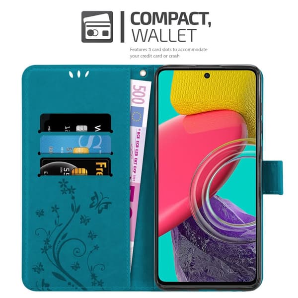 Deksel til Samsung Galaxy M53 5G Lommebokdeksel i blomster design med magnetisk lukking, stativfunksjon og kortplasser