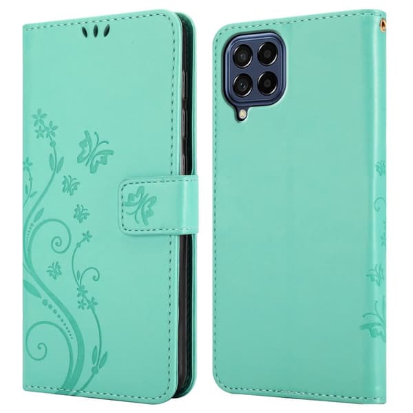 Deksel til Samsung Galaxy M53 5G Lommebokdeksel i blomster design med magnetisk lukking, stativfunksjon og kortplasser