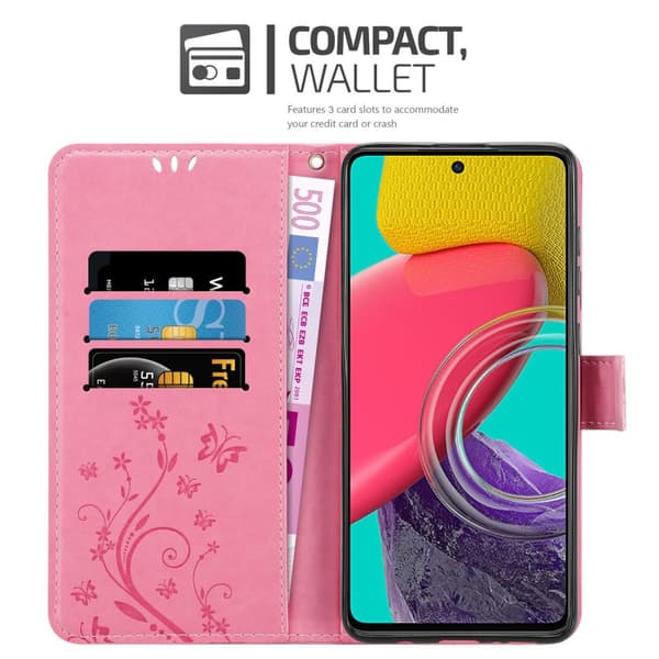 Deksel til Samsung Galaxy M53 5G Lommebokdeksel i blomster design med magnetisk lukking, stativfunksjon og kortplasser