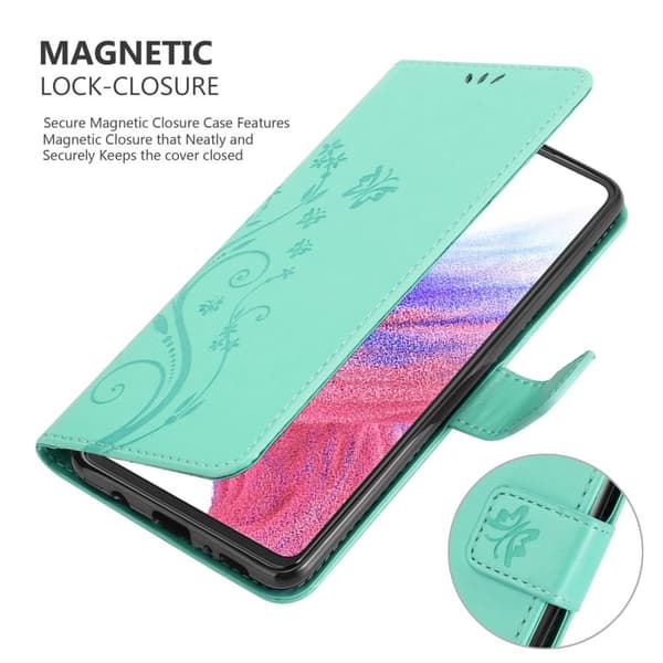 Samsung Galaxy A53 5G Suojakotelo Suojakuori Lompakkokotelo Matkapuhelinkotelo Kukat jossa on magneettisuljenta, jalusta-toiminto ja korttipaikat