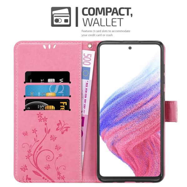 Deksel til Samsung Galaxy A53 5G Lommebokdeksel i blomster design med magnetisk lukking, stativfunksjon og kortplasser
