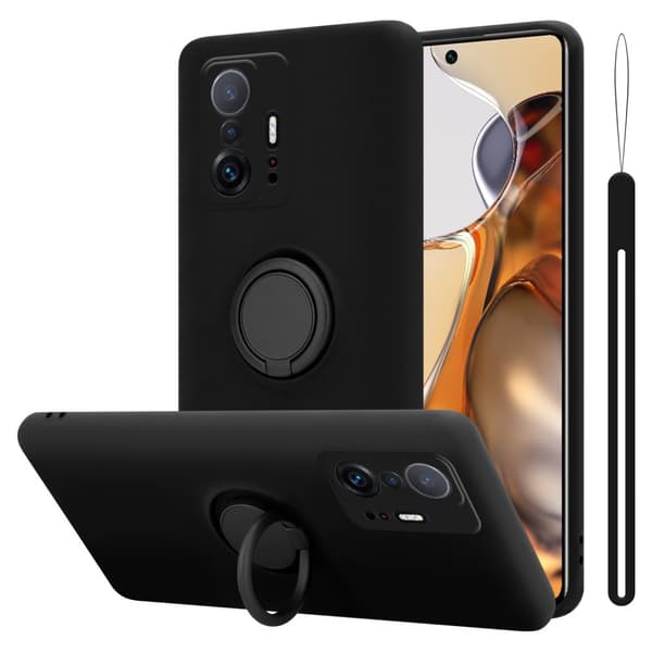 Xiaomi 11T / 11T PRO Skal Fodral Mobilskydd av flexibelt TPU-silikon med ring Skyddsfodral Case Cover LIQUID SVART