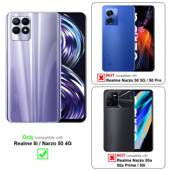 Deksel til Realme 8i / Narzo 50 4G Lommebokdeksel med magnetisk lukking, stativfunksjon og kortlomme
