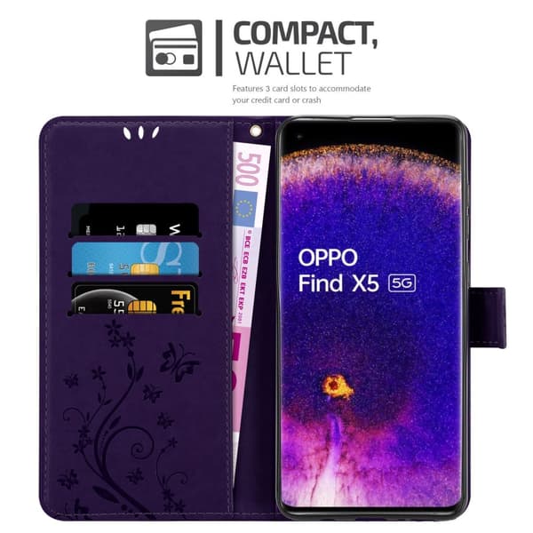 Oppo FIND X5 Suojakotelo Suojakuori Lompakkokotelo Matkapuhelinkotelo Kukat jossa on magneettisuljenta, jalusta-toiminto ja korttipaikat