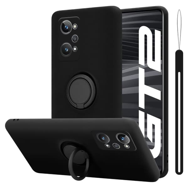 Realme GT 2 / GT Neo 2 / GT Neo 3T Suojakotelo Suojakuori joustavasta TPU-silikonista jossa on rengas LIQUID MUSTA