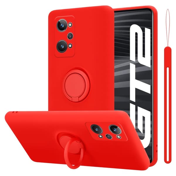 Realme GT 2 / GT Neo 2 / GT Neo 3T Suojakotelo Suojakuori joustavasta TPU-silikonista jossa on rengas LIQUID PUNAINEN