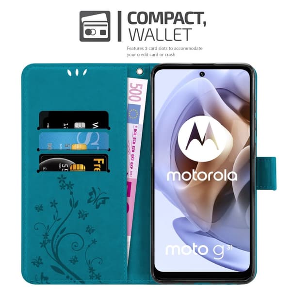 Motorola MOTO G31 / G41 Suojakotelo Suojakuori Lompakkokotelo Matkapuhelinkotelo Kukat jossa on magneettisuljenta, jalusta-toiminto ja korttipaikat