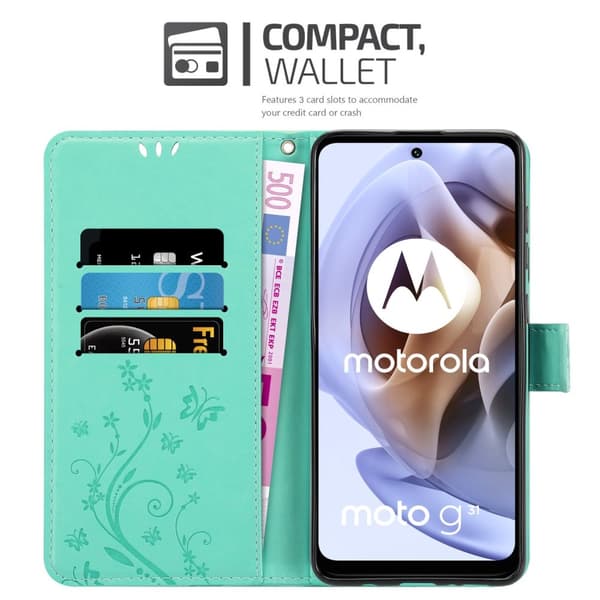 Motorola MOTO G31 / G41 Suojakotelo Suojakuori Lompakkokotelo Matkapuhelinkotelo Kukat jossa on magneettisuljenta, jalusta-toiminto ja korttipaikat
