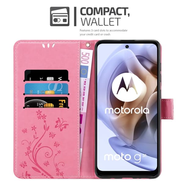 Motorola MOTO G31 / G41 Suojakotelo Suojakuori Lompakkokotelo Matkapuhelinkotelo Kukat jossa on magneettisuljenta, jalusta-toiminto ja korttipaikat