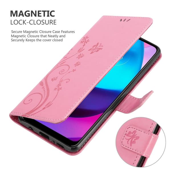 Deksel til Motorola MOTO E20 / E30 / E40 Lommebokdeksel i blomster design med magnetisk lukking, stativfunksjon og kortplasser