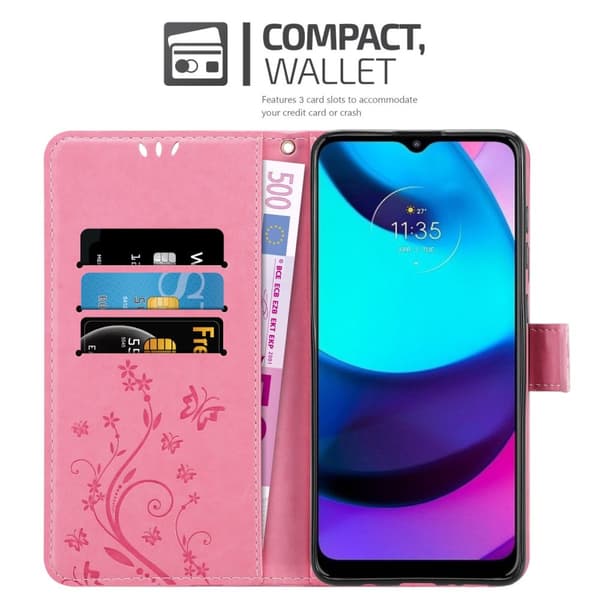 Deksel til Motorola MOTO E20 / E30 / E40 Lommebokdeksel i blomster design med magnetisk lukking, stativfunksjon og kortplasser
