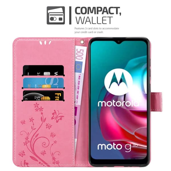 Deksel til Motorola MOTO G10 / G30 Lommebokdeksel i blomster design med magnetisk lukking, stativfunksjon og kortplasser