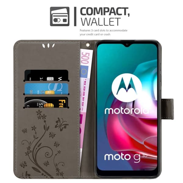 Deksel til Motorola MOTO G10 / G30 Lommebokdeksel i blomster design med magnetisk lukking, stativfunksjon og kortplasser