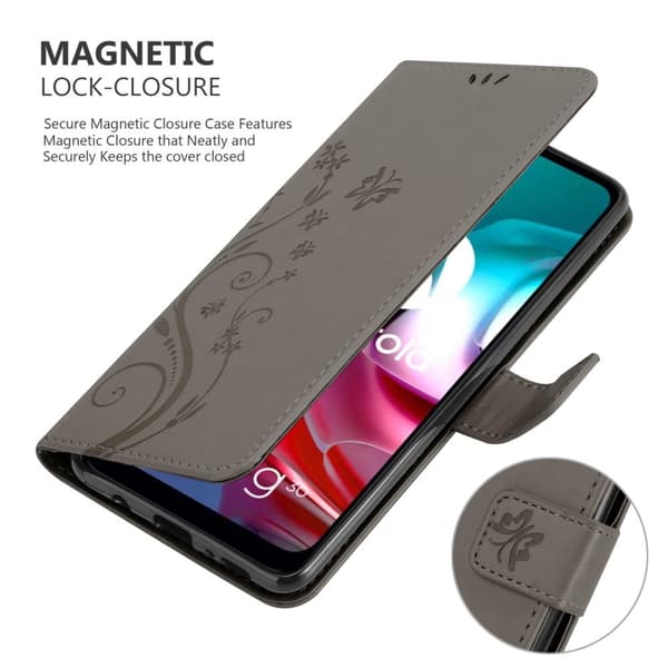 Deksel til Motorola MOTO G10 / G30 Lommebokdeksel i blomster design med magnetisk lukking, stativfunksjon og kortplasser