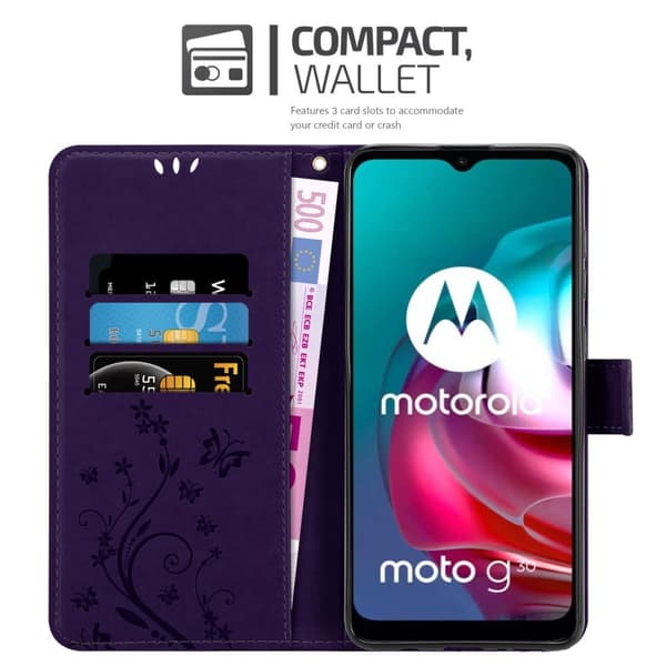 Deksel til Motorola MOTO G10 / G30 Lommebokdeksel i blomster design med magnetisk lukking, stativfunksjon og kortplasser