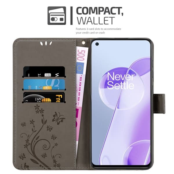 Deksel til OnePlus 9RT 5G Lommebokdeksel i blomster design med magnetisk lukking, stativfunksjon og kortplasser
